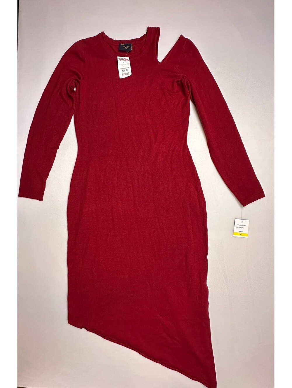 Just Taylor Red Asymmetric Sweater Dress Cutout NWT Size M
